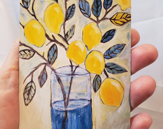 Lemon Magnet - Lemon Branch In Vase -3.25x4.25 inches Lemon Art Kitchen Magnet-small gift idea under 10- Lemon Home Decor