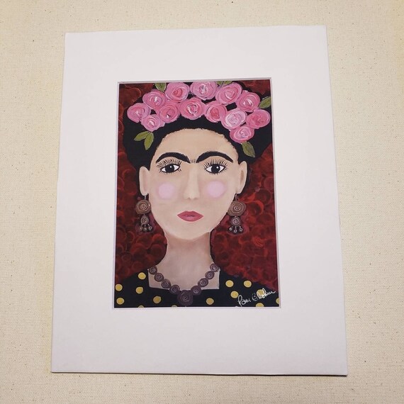 Fine Art PRINT "Tribute to Frida" --5x7 Print White Matted to 8x10" Frame Size - Frida portrait art - from original painting by a Pam Blohm