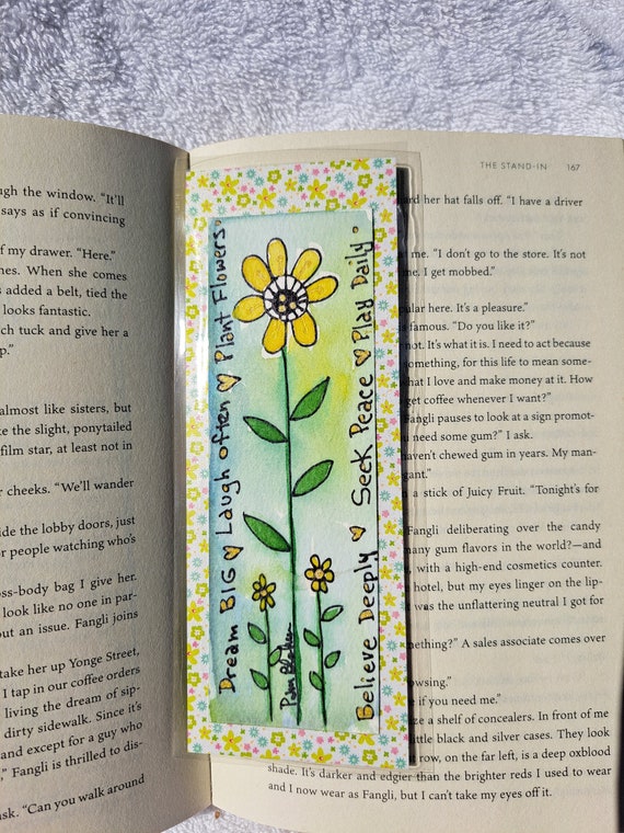 Bookmarker-Original Watercolor and ink painting- laminated with designer paper -One of a kind - 2.5x7"