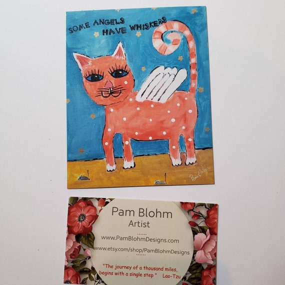 Cat Magnet "Some angels have whiskers "Whimsical orange cat artist magnet- 3.50x4.50 - small gift under 10