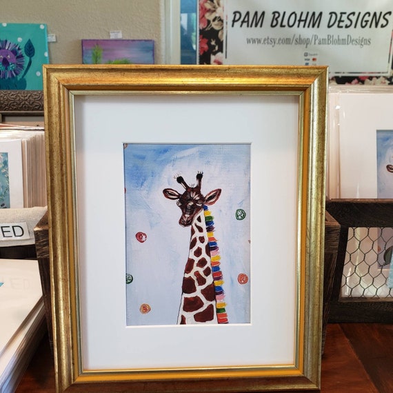 Artist PRINT Giraffe "Her Name is April"- zoo theme nursery wall art - Unframed white matted to 8x10 frame size- gallery art