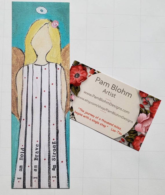 Angel Fridge Magnet -Empowerment word art - I am Bold- I am Brave- I am Strong - Original art by Pam Blohm-Appox 2"x6.5 "- Girl gift