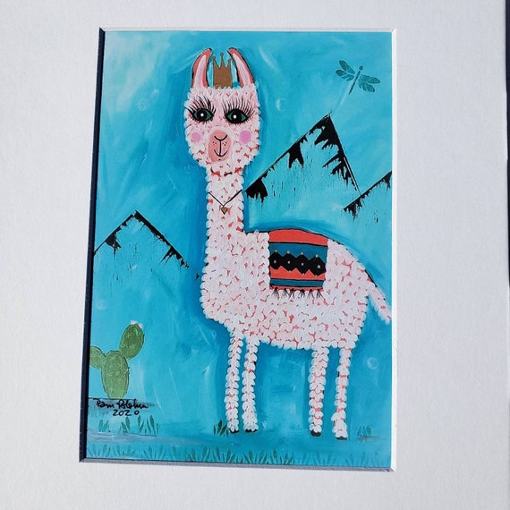 LLama art PRINT "Lily the Llama' - 8x10 White mat- Nursery Decor-Farm animal art- Whimsical LLAMA - Alpaca Wall Art-