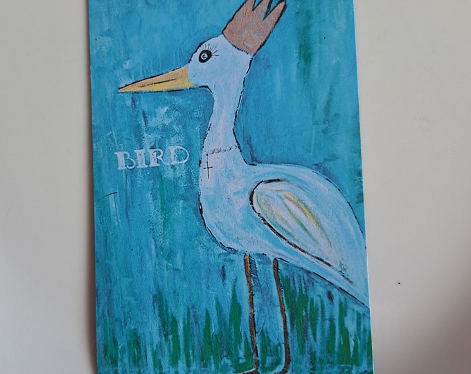 BIRD with Crown and Cross MAGNET-whimsical bird art -3"x4.5"- Made in the USA