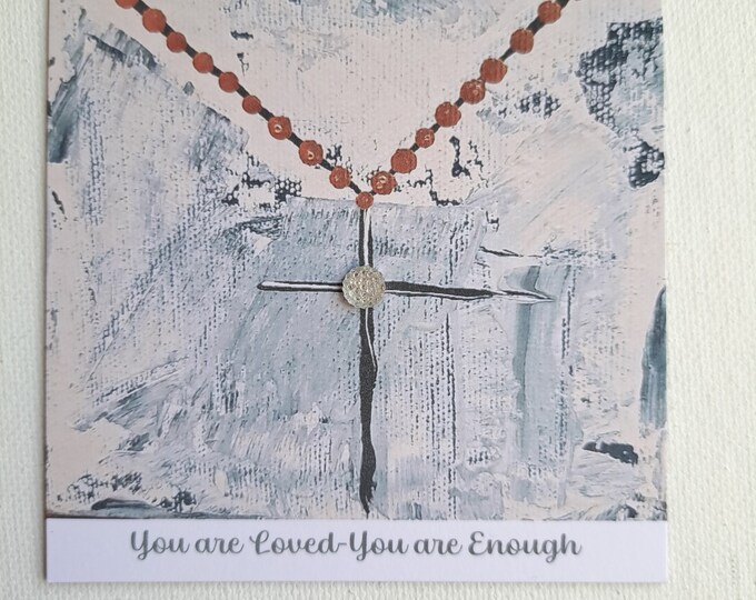 Affirmation "You are Loved- You are Enough " Fridge MAGNET -small gift idea-3.5"x4.0" - RELIGIOUS cross with Acrylic rhinestone bling