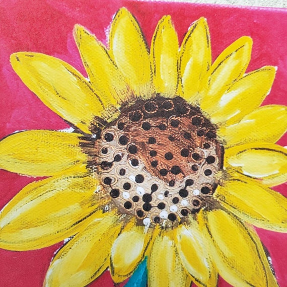 Yellow Sunflower Fridge  MAGNET-  3.5x3.75 inch small gift idea under 10- Small art Sunflower - Happy Birthday Sunflower Lover