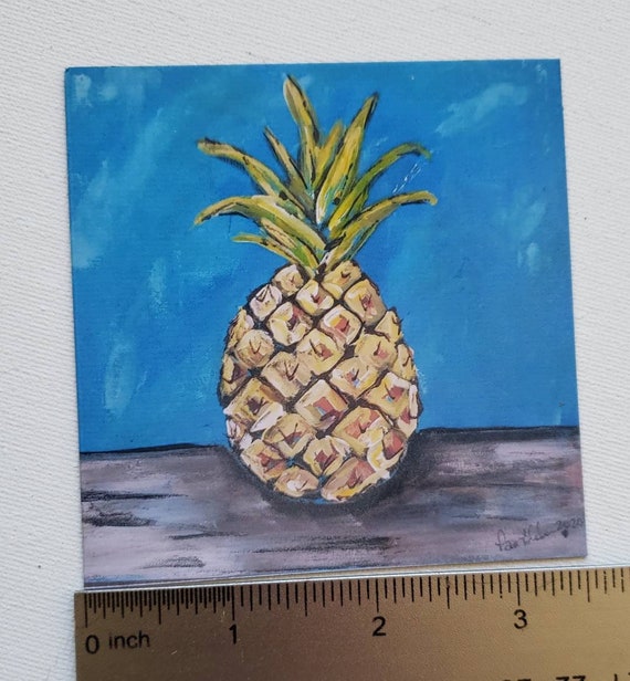 Fridge Magnet - Pineapple Artist Magnet - small art kitchen decor - 3.5x 3.5 kitchen magnet - Small gift idea under 10