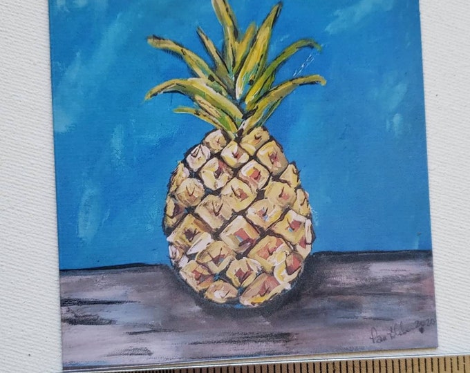 Pineapple Artist Magnet - small art kitchen decor -  3.5x 3.5 kitchen fridge magnet - Small gift idea under 10