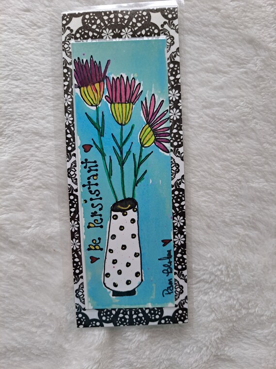 Bookmark-Artist Watercolor Print - laminated onto designer paper -One of a kind - 2.5x7"