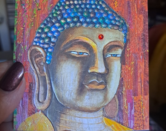 Buddha head artist Magnet- Zen Budddist small artwork -3.5x3.5 " Refrigerator Art