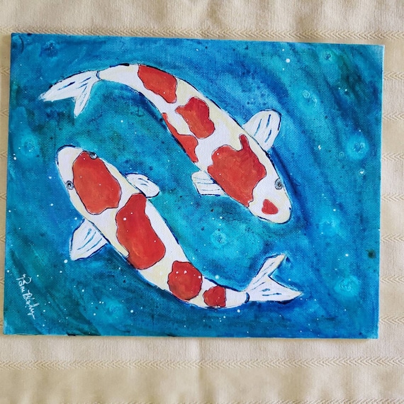 KOI art "Koi Pond"- Original acrylic painting - Garden pond painting - 8x10 Canvas Panel Koi Fish Home decor wall art
