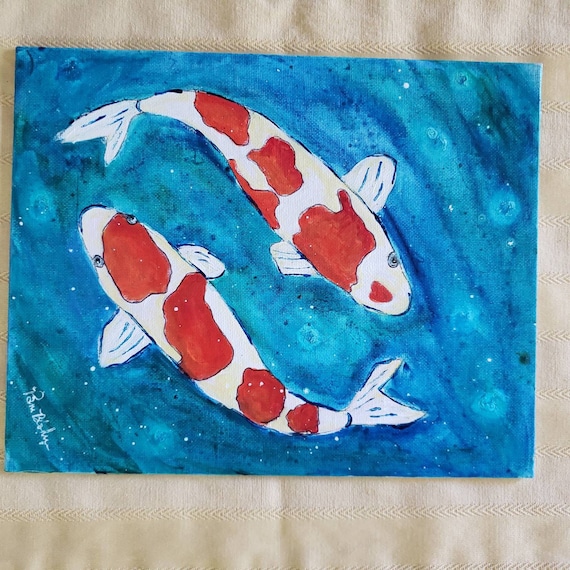 KOI Art koi Pond Original Acrylic Painting Garden Pond Painting