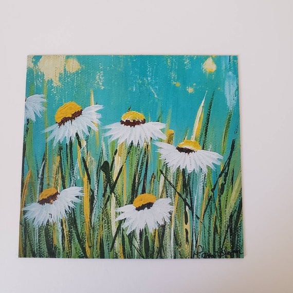 Daisy Flowers Fridge MAGNET "Field Daisies" - from artist original painting-3.25x 3.50 inches- Under 10 gift idea