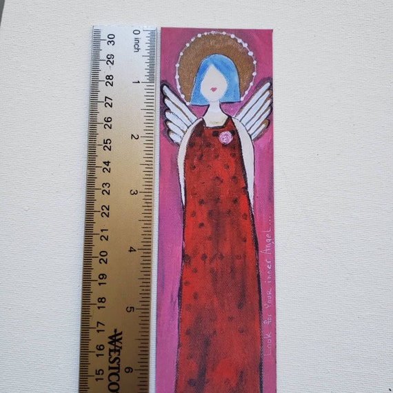 Angel Art Fridge Magnet - " Look for your Inner Angel Red Dress Angel Magnet- 2" x 6.5' Angel Magnet Gift idea under 10