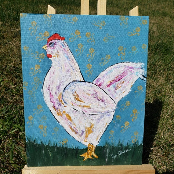 Chicken Art " Lily " - Original Acrylic Painting-Tribute to Ira Yeager Series- 8x10 unframed Canvas Panel - Boho Vibe Wall Art