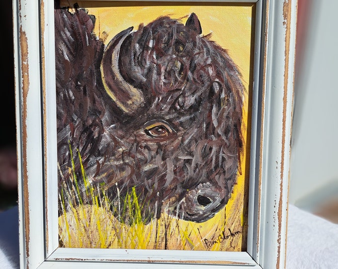 Original  "Wild Buffalo" Acrylic Painting- 8x10 Unframed canvas Panel - Brown Buffalo Painting - Man Cave Wall art-Buffalo Spirit animal