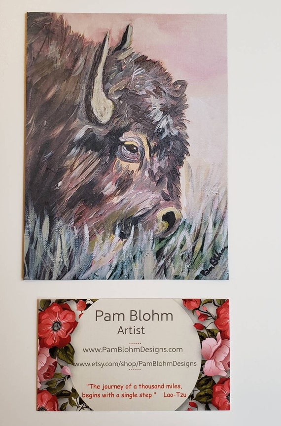 Buffalo Fridge Magnet "Grazing Buffalo" - Small art Kitchen Decor- 3.75x5 " magnet-Bison Magnet-Buffalo Spirit animal