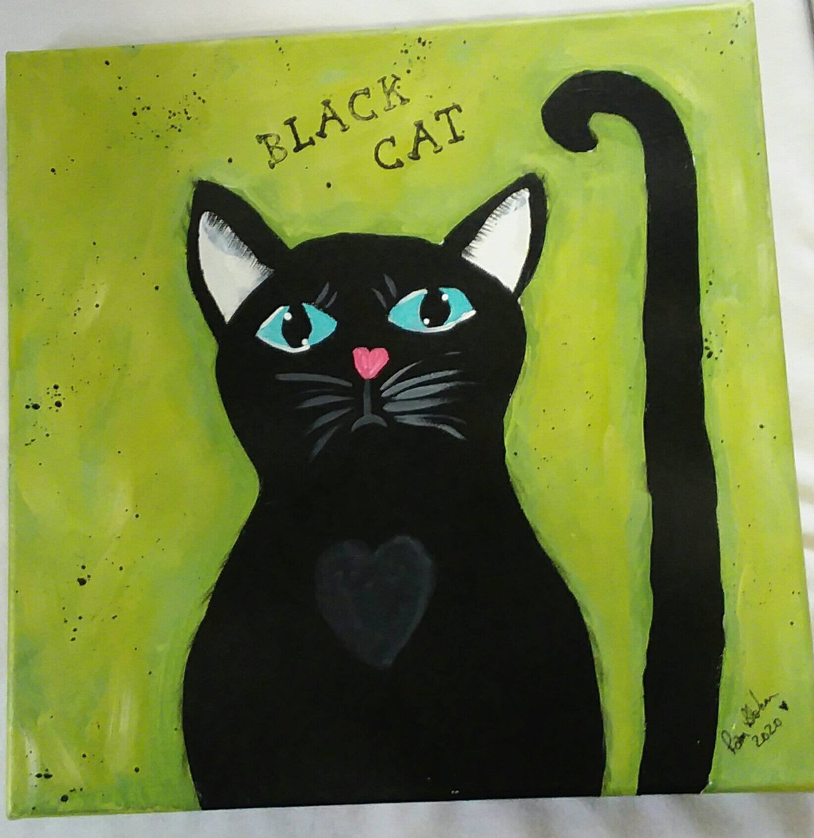 Original Acrylic Painting 12x12 Black Cat Wall Art Home Decor Office Art Cat Lovers Art Kitty Art