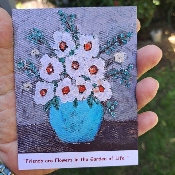 Friend and Flowers Fridge Magnet " Friends are the Flowers in the Garden of Life" Flexible Strong hold Artist magnet.