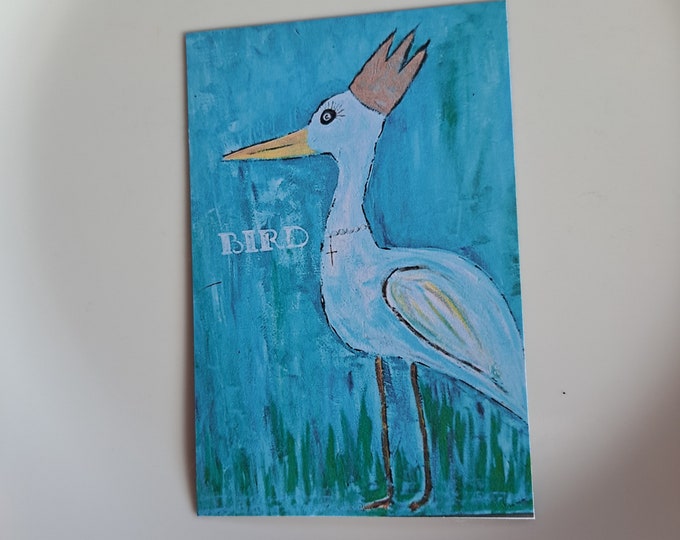 BIRD with Crown and Cross MAGNET-whimsical bird art -3"x4.5"- Made in the USA