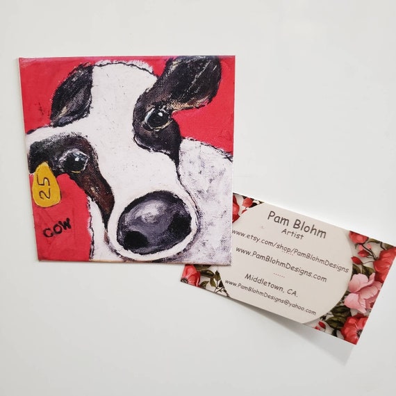 Cow Art Fridge MAGNET " COW #25 " Farmyard Animal - Kitchen decor- metal surface art -Aritst Magnet 3.5 "- made in usa
