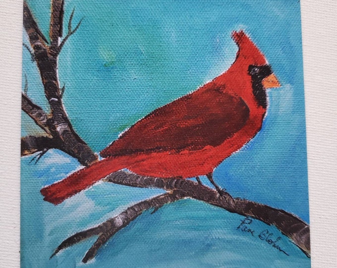 Cardinal Magnet- Red Cardinal Bird - memorial magnet- small art gift idea under 10 -3.5"x3.50"