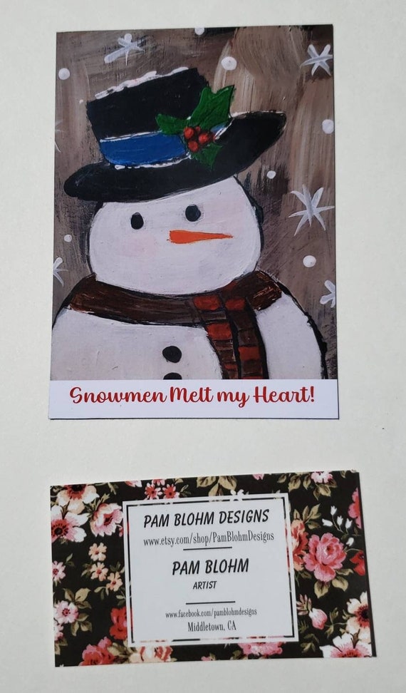 Snowman Fridge Magnet-"Snowmen Melt my Heart" Holiday small art magnet -3.5x4.75 inch Christmas small gift idea under 10