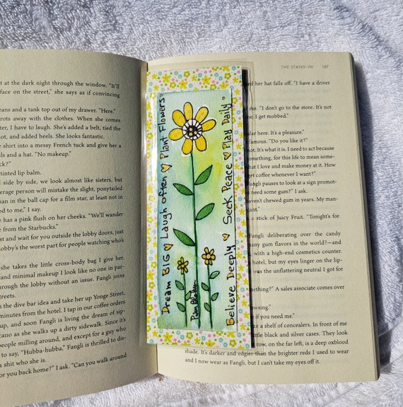 Bookmarker-Artist Original Watercolor and ink painting- laminated with designer paper -One of a kind - 2.5x7"