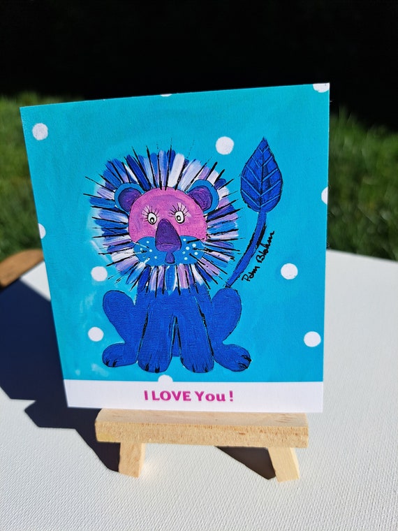 Whimsical Lion "I Love You" Artist Magnet- small gift idea under 10 - 3.5" x 4.0" Love Notes