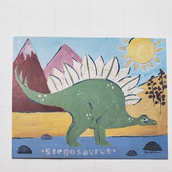 Dino boys room Magnet -Dinosaur Stegosaurus small art gift idea- Boy Gift under 10- 3.5"x4.5"