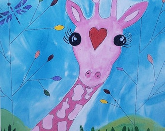 Fridge MAGNET "Gigi the Giraffe " - 3.75x 3.75 " -Pink Giraffe Kitchen Decor - Zoo Animal small gift under 10
