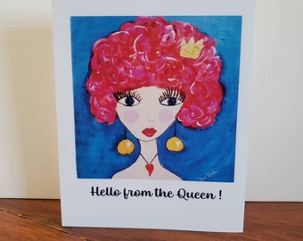 Girlfriend Notes "Hello from the Queen " - set of 5  Artist Notecards includes self adhesive envelopes and shipping-4.25x5.5 "