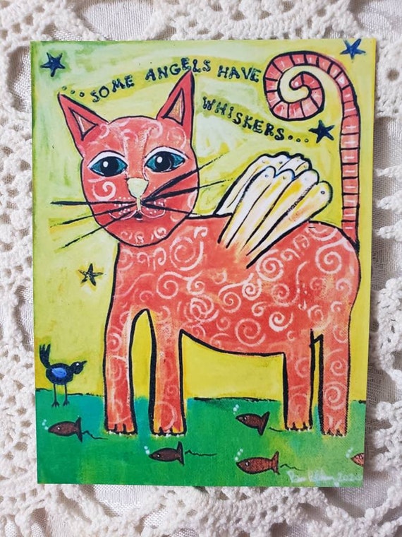 CAT Angel Fridge MAGNET small art "Some Angels have Whiskers" - cat lover - gift idea under 10-angel art -office decor-kitchen decor