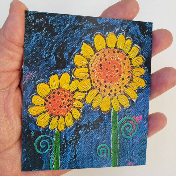 Sunflower Fridge Magnet- Abstract Sunflower artwork Printed Magnet-Small gift Idea under 10- 3.5x4.25 " kitchen Decor