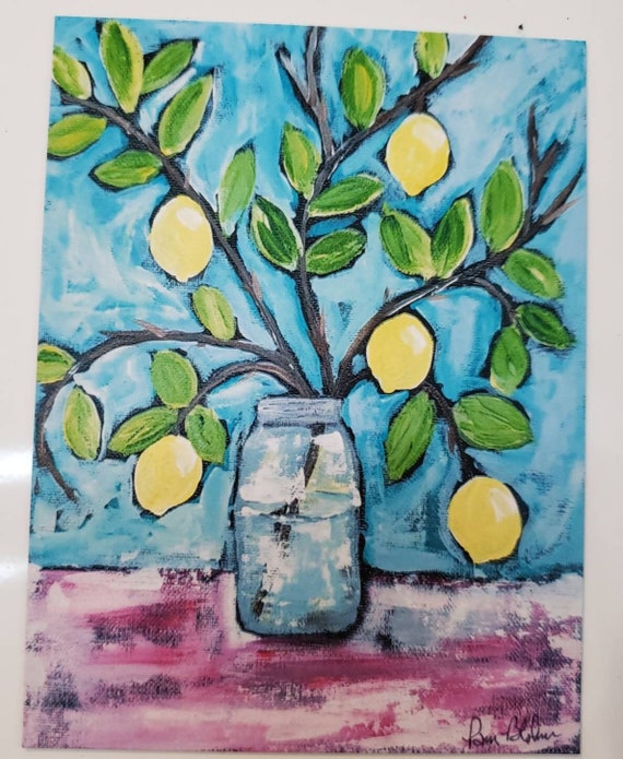 Artist MAGNET - Lemon Branch Fridge Magnet - 3 5" x 4.75" large fridge magnet - kitchen small art magnet by Pam Blohm