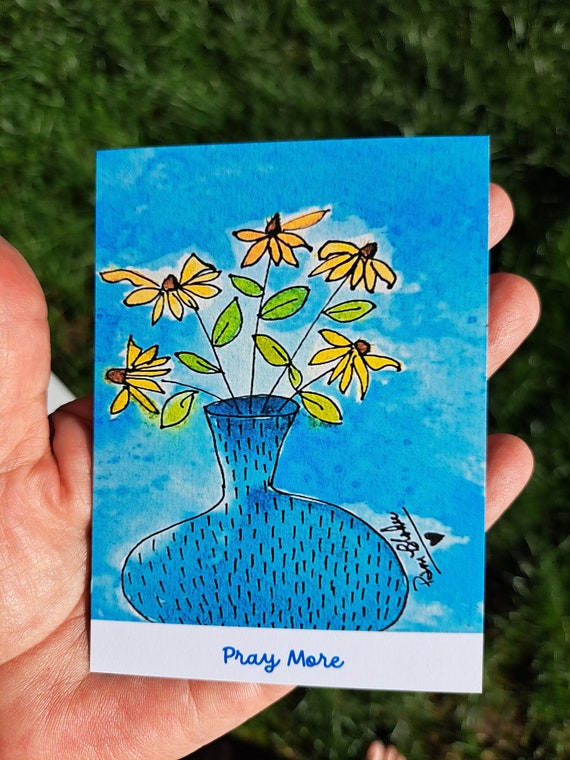 MAGNET "Pray More" Watercolor Printed Refrigerator Magnet -3.5"x4.25" flexible Artist Magnet