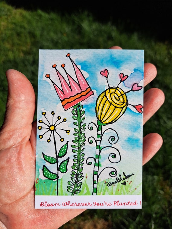 Artist Magnet" Bloom Wherever You're Planted " - Whimsical Wildflowers watercolor art print- 3.25" x 4.75"