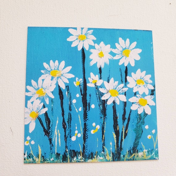 Daisy Flowers MAGNET -small art gift idea under 10 - Daisy Flower Magnet -Garden Flowers-3.5 x 3.5" Daisy Lover art