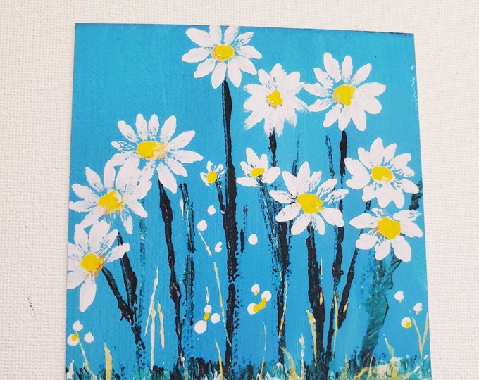 Daisy  Flowers  MAGNET -small art gift idea under 10 - Daisy Flower Magnet -Garden Flowers-3.5 x 3.5" Daisy Lover art