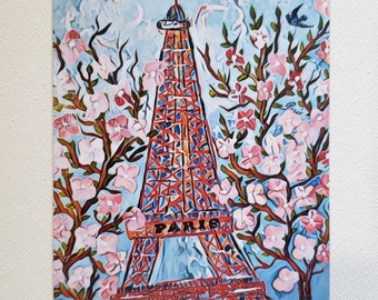 Eiffel Tower Fridge magnet- Paris in Springtime artist magnet- 3.50x4.75 inch Small art gift idea