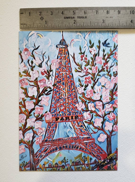 Eiffel Tower Magnet- "Paris in Springtime" artist Fridge Magnet- 3.50x4.75 inch Small art gift idea
