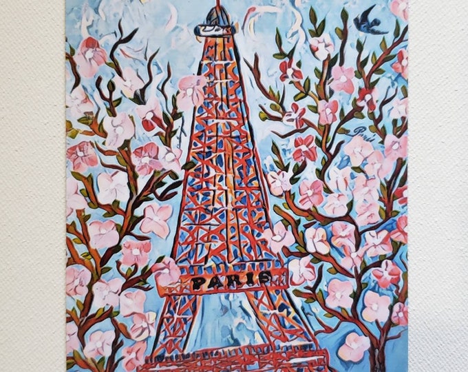 Eiffel Tower Magnet- "Paris in Springtime" artist Fridge Magnet- 3.50x4.75 inch Small art gift idea