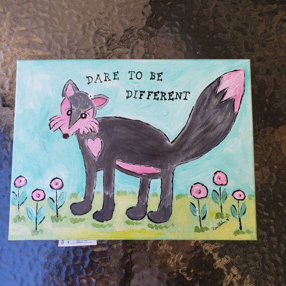 Fun FOX "Dare to be Different" -12x16 Original Acrylic Painting -Whimsical wall art