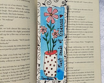 Bookmarker-Artist Original Watercolor and ink painting- laminated with designer paper -One of a kind gift idea under 10 - 2.5x7"