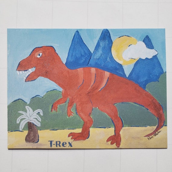 Fridge Magnet- T-Rex Dinosaur small art Magnet-Boy gift under 10- Appox. 3.5"x4.5"-Dino Lover small gift idea- Birthday Party Gift idea