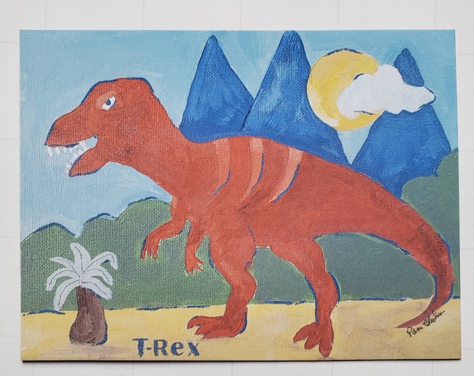 Fridge  Magnet- T-Rex Dinosaur small art Magnet-Boy gift under 10- Appox. 3.5"x4.5"-Dino Lover small gift idea- Birthday Party Gift idea