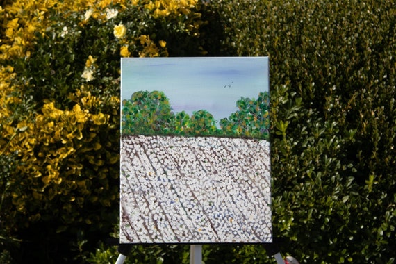 Cotton Farm Original 0painting - 16x20 Landscape "Colusa Cottonfield "- Impressionist style wall art