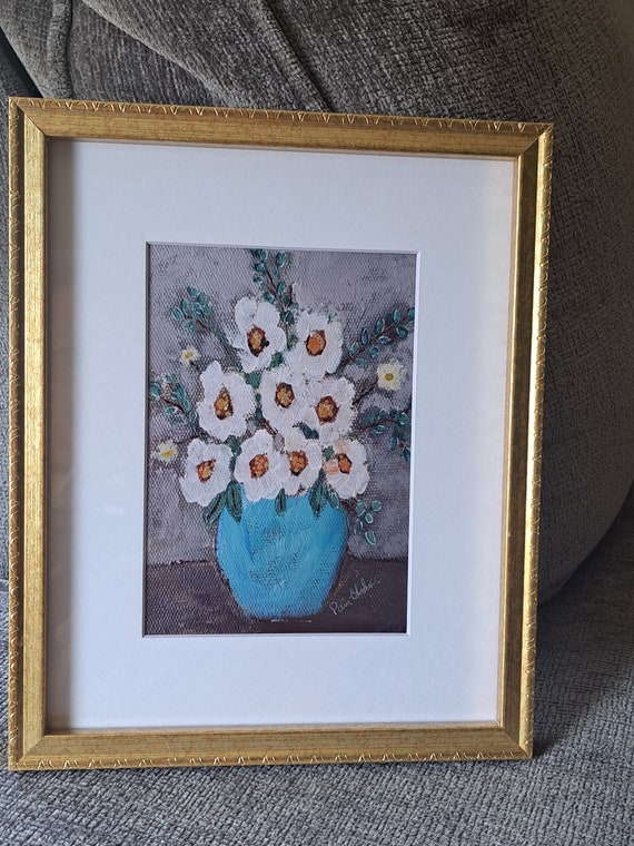 Artist PRINT "Vintage Bouquet " white matted to 8x10 frame size- Flower artwork Print