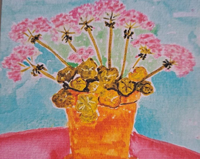 PINK geranium flower MAGNET small art potted flowers-Kitchen Decor-small Gift Idea Under 10- artists magnets under 10