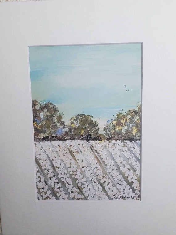 Fine Art PRINT "Summer Cottonfield" -from original painting by Pam Blohm-white matted to 8x10
